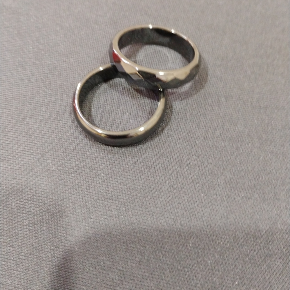 Polished Silver Tone Pair of Rings